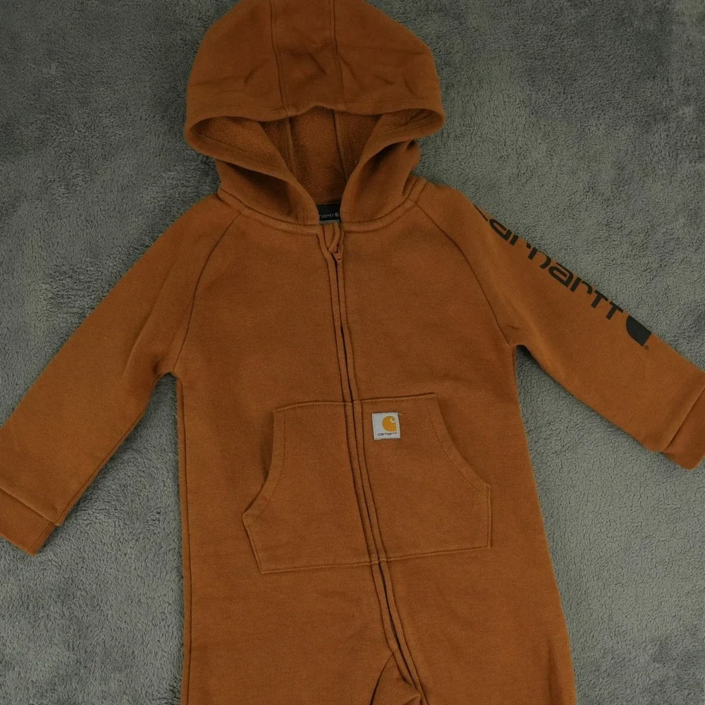Carhartt Hooded Coverall Unisex 18M Brown Logo Sleeve Full Zip OX8751-B